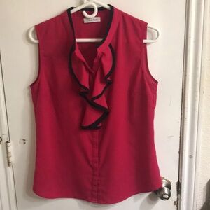 EUC! Calvin Klein pink and black ruffled blouse.